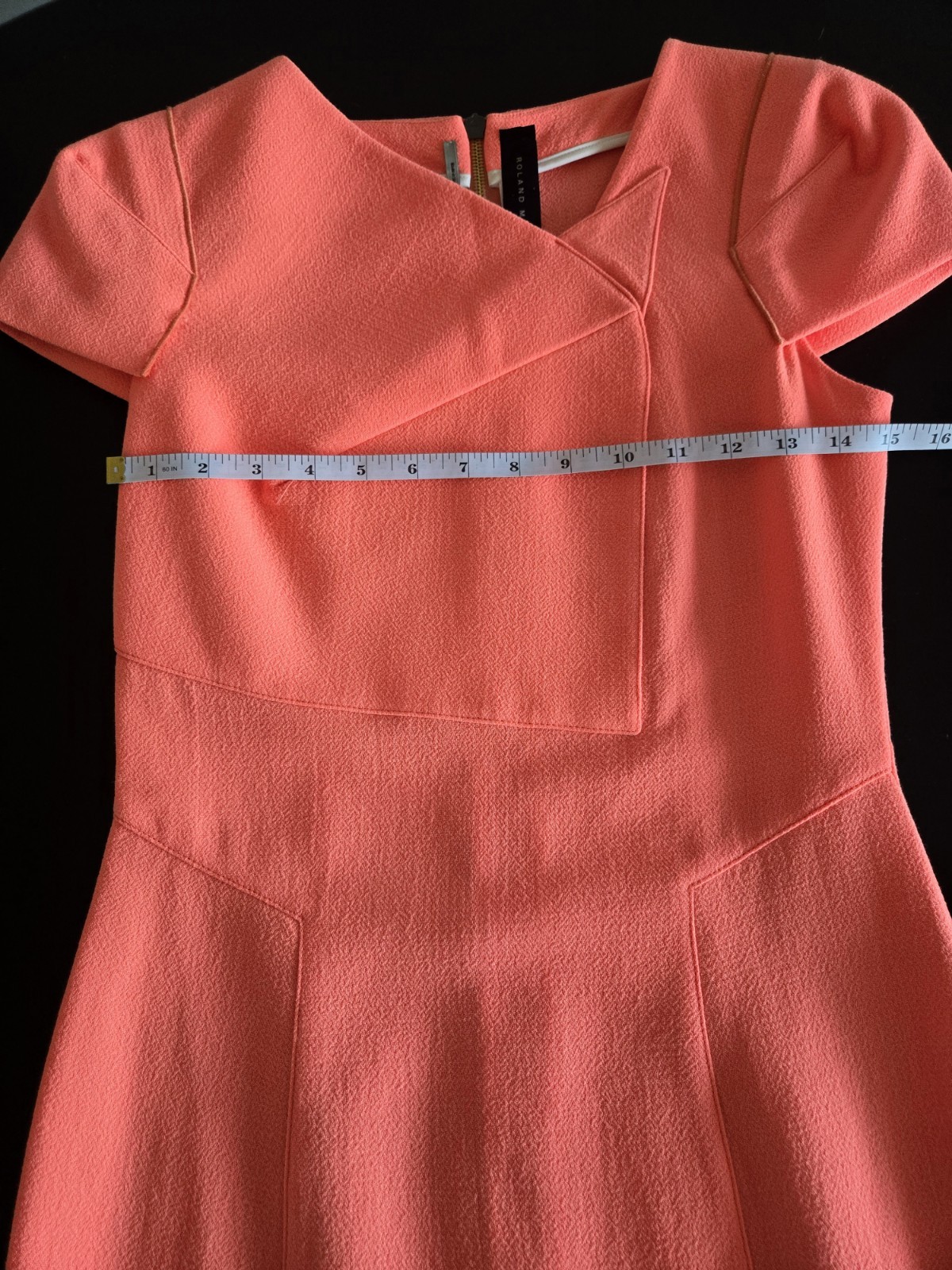 Roland Mouret Asymmetric Crepe Sheath Dress Coral Pink Orange Zip US 6 UK 10