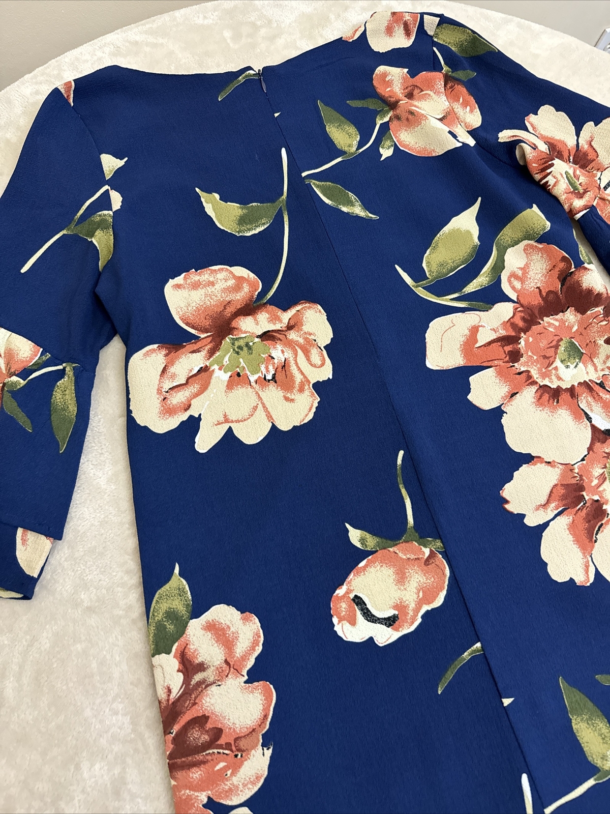 BELONGSCI Womans Navy Blue Floral FLARED SLEEVE Dress Size Medium