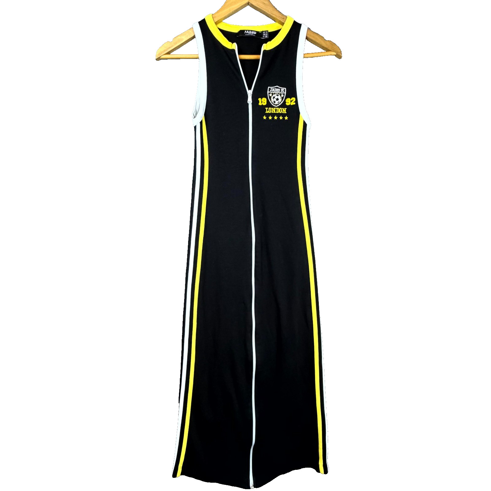 Jaded London Midi Dress Womens 0 Black Striped FC Sporty Athleisure Zip Front