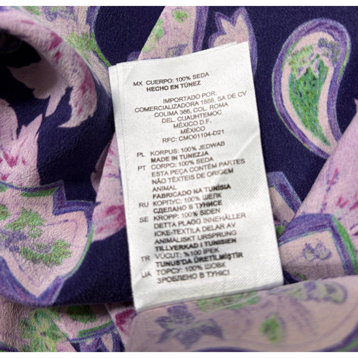 Sandro Silk Paisley Cold Shoulder Mini Dress Purple Green Ruffle Boho Shift