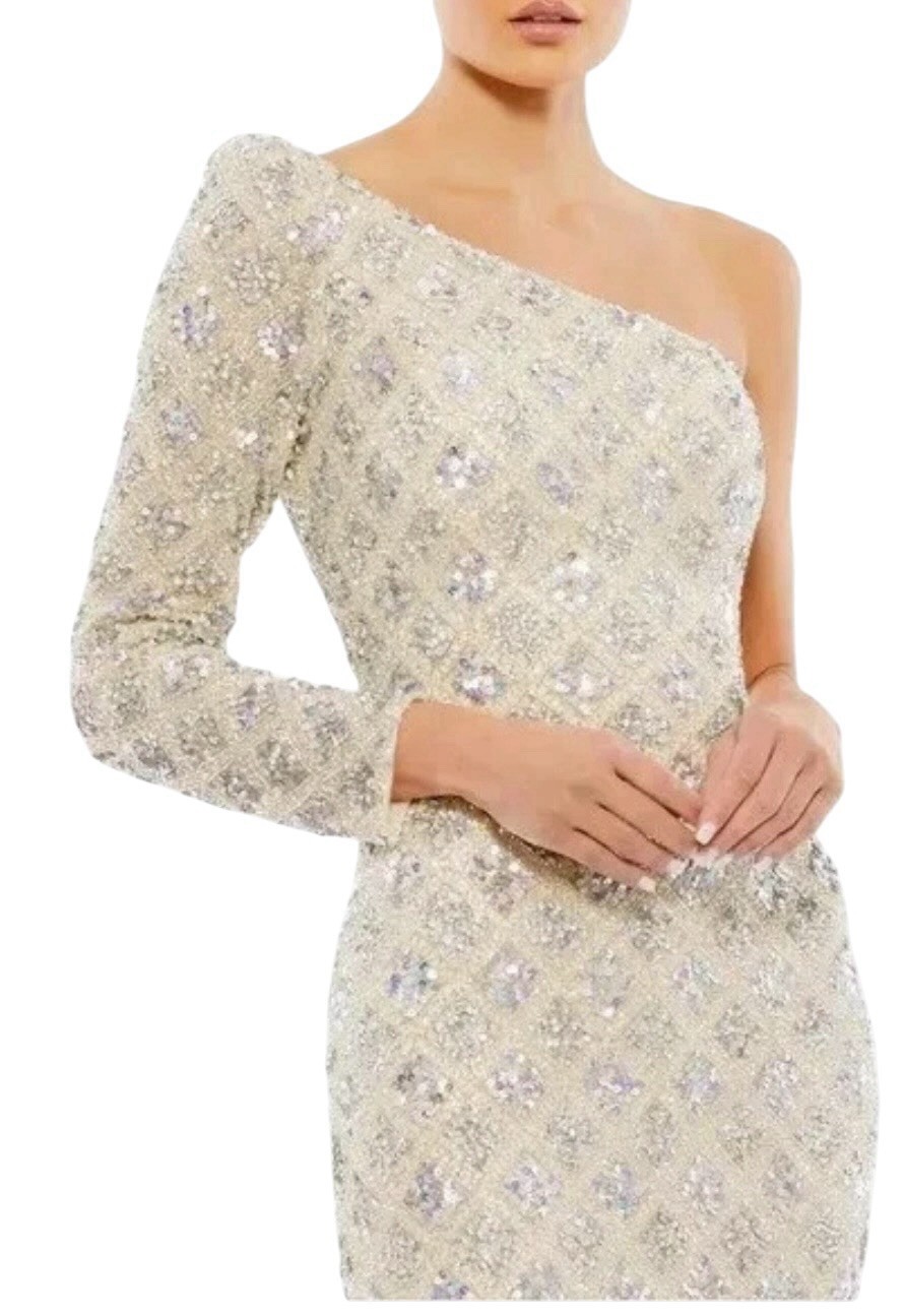 Mac Duggal A5479 Shimmering Gold Sequin Gown One Shoulder Size 16 $598