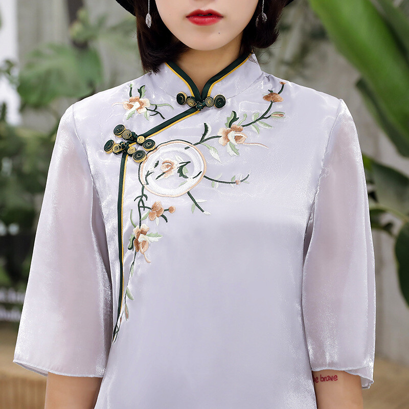 Spring/summer Embroidered Cheongsam Women Ethnic Long Cheongsam Qipao Dress