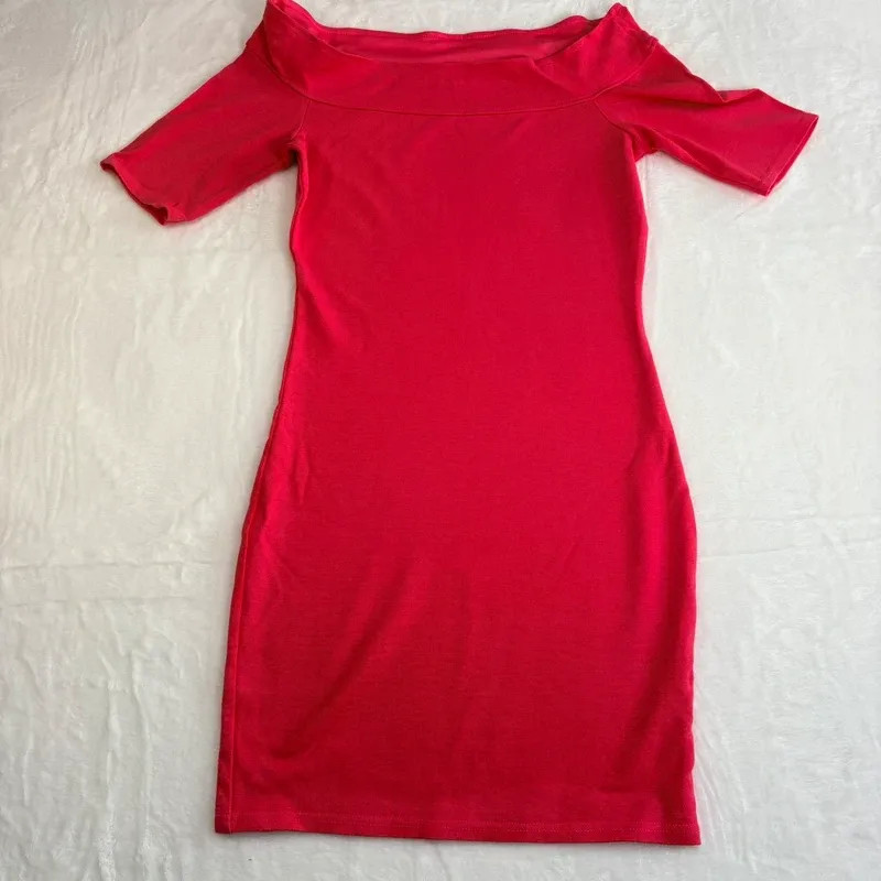 River Island Pink Off Shoulder Dress UK 8 Bardot Stretch Bodycon