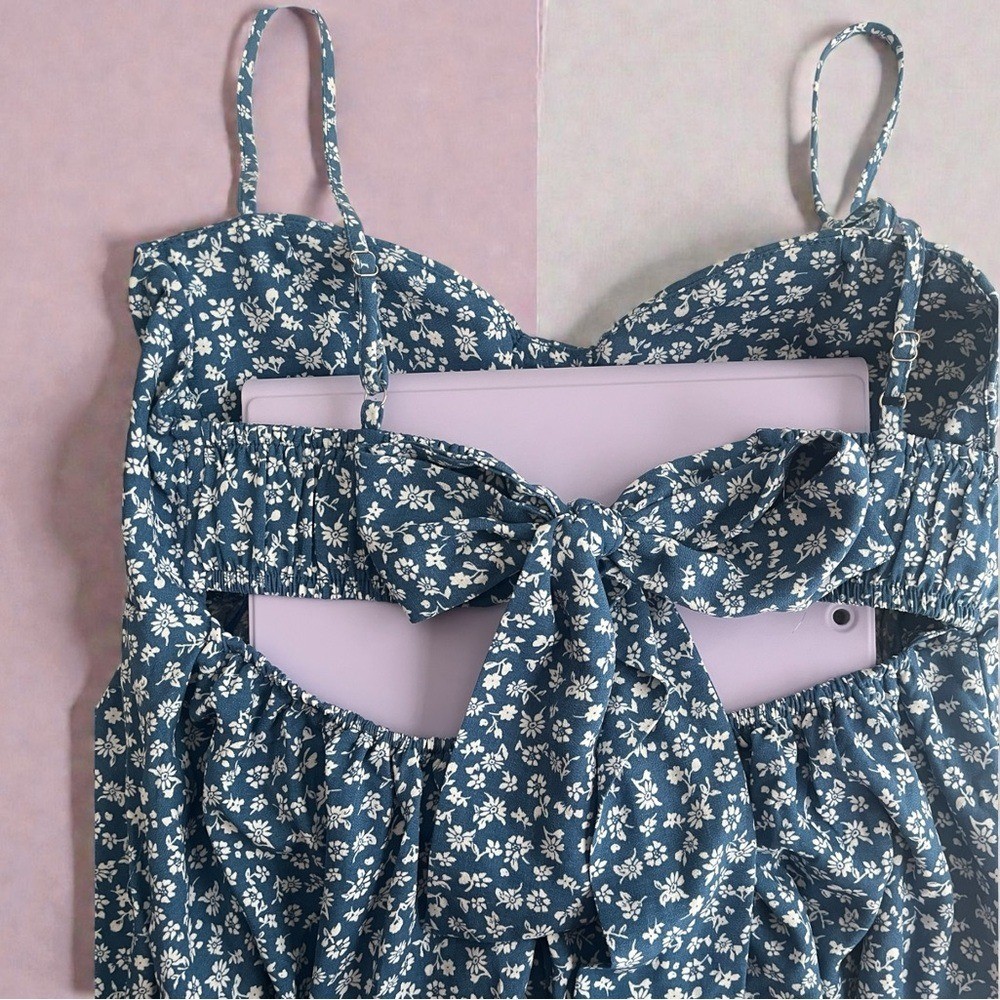 Altar’d State Blue Floral Mini Dress with Cups and Underwire