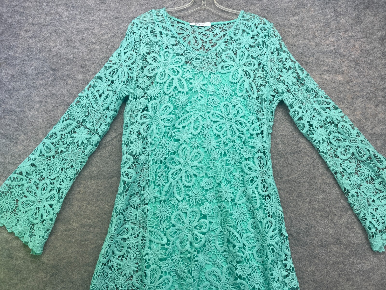 K Jordan Dress Size Large L Turquoise Blue Lace Crochet Layered Knee Length