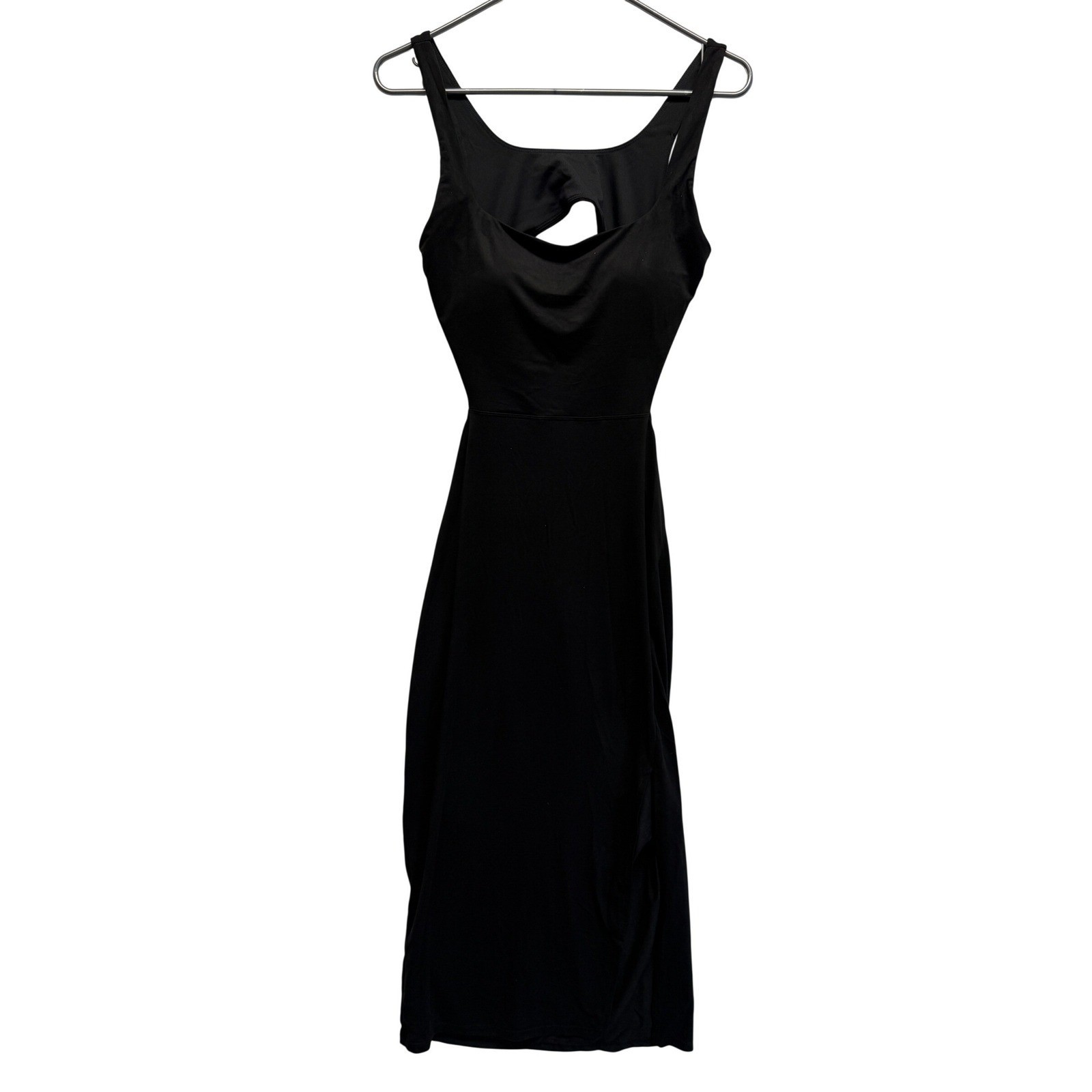 Halara Dress Cutout Back Built In Bra Size M Black Women Midi Slit SOFT
