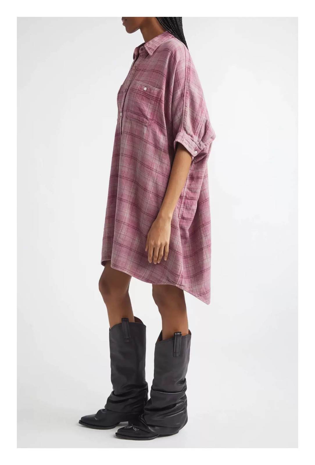 R13 Plaid Oversize Boxy Cotton Flannel Shirtdress One Size