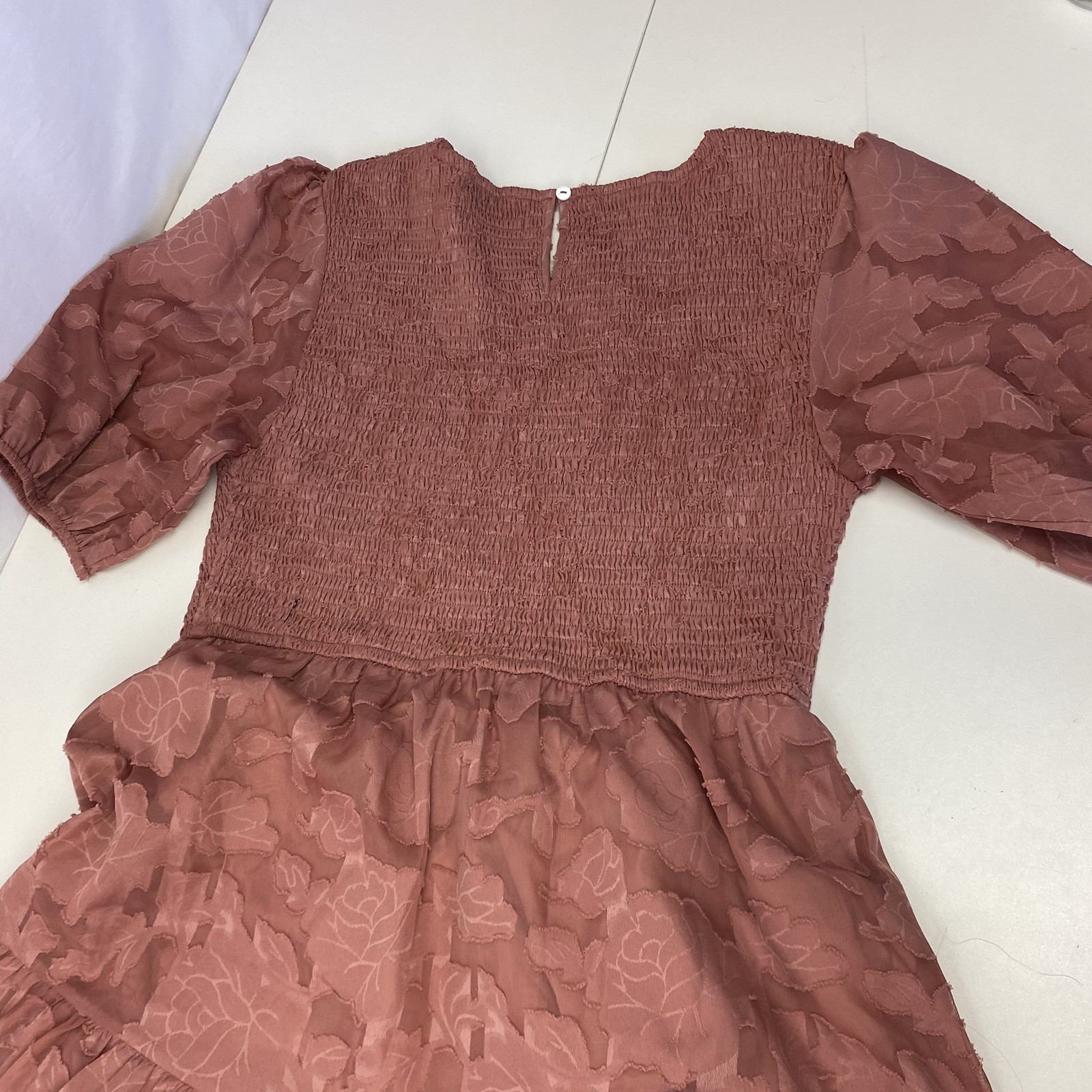 Merokeety Womans L Large Dusty Rose Smocked Tiered Long Dress