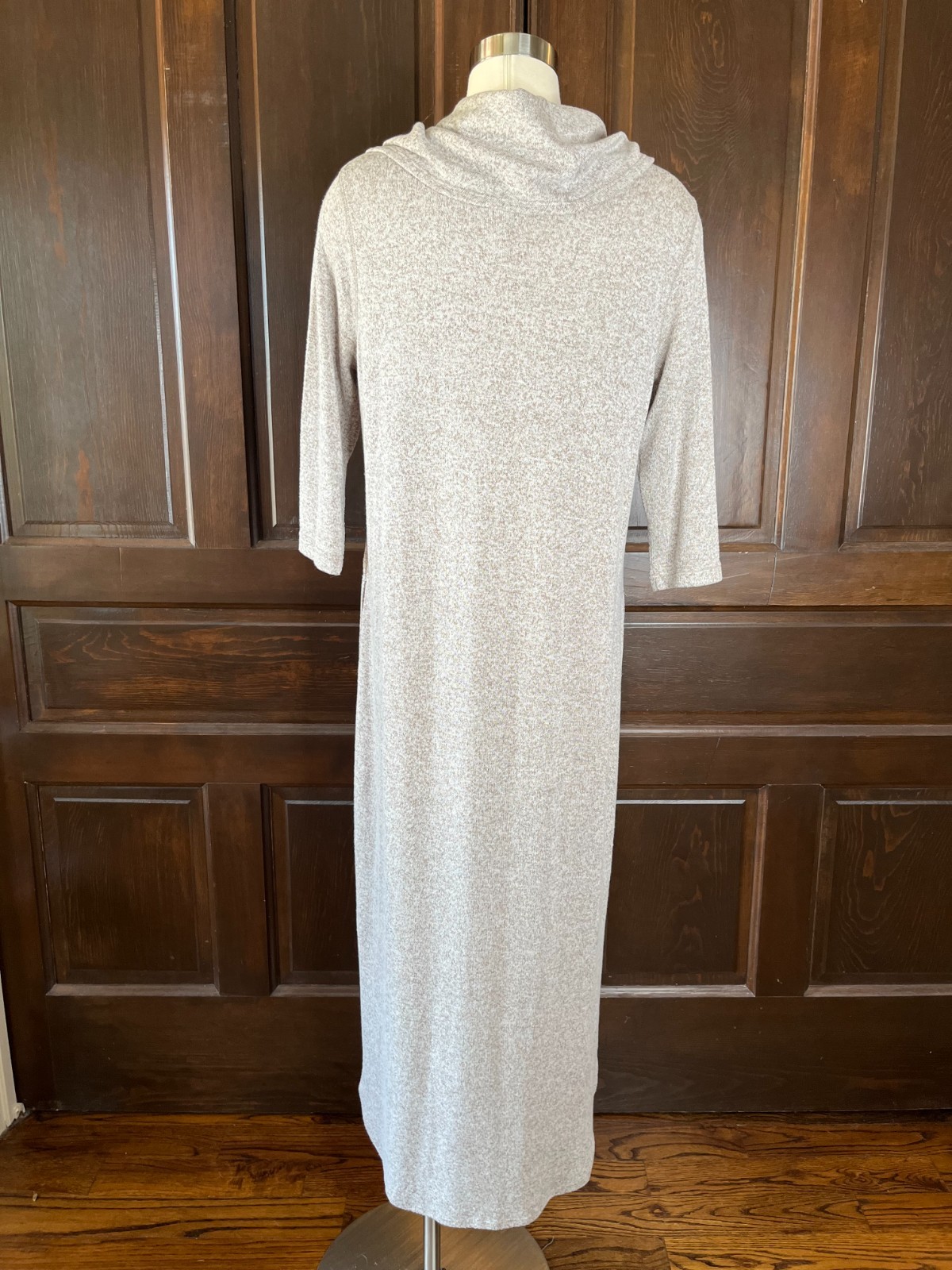 Soft Surroundings Cowl Neck Long Knit Dress NWOT Women’s Size PM Beige Heather