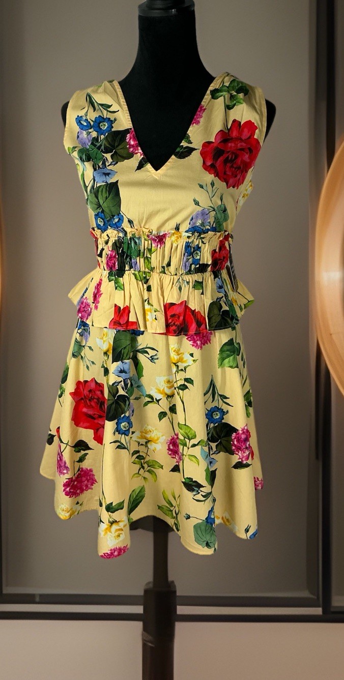 Express Bold Yellow Floral Tiered Sleeveless Peplum Dress NWT Size M