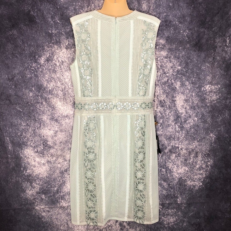 Tadashi Shoji Jade Green Lace Sequin Sheath Dress AVT17261M Size 14 NWT