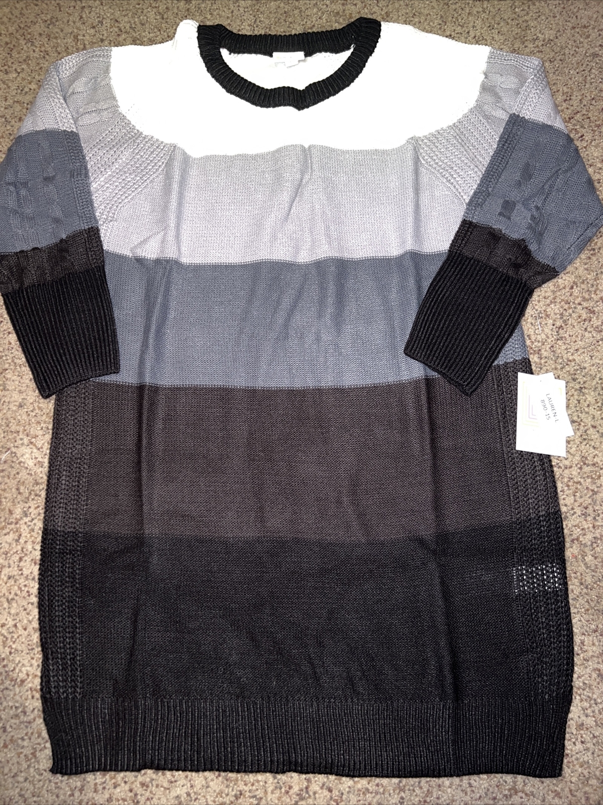 NWT White Black Gray Stripe LuLaRoe LAUREN SWEATER Dress 2XL 22/24 20 XXL 🦄