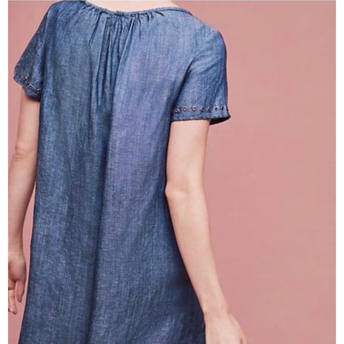 Holding Horses Anthropologie Folklore Tunic Dress Chambray Floral Embroidered