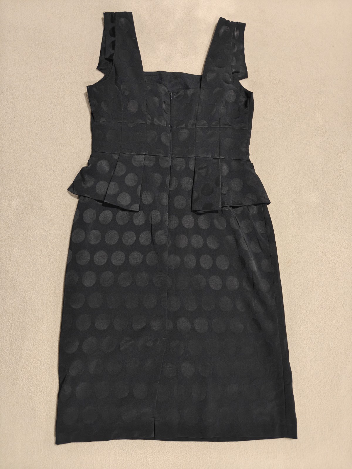 Size 12 M&S Marks and Spencer Black Polka Dot Peplum Pencil Formal Dress