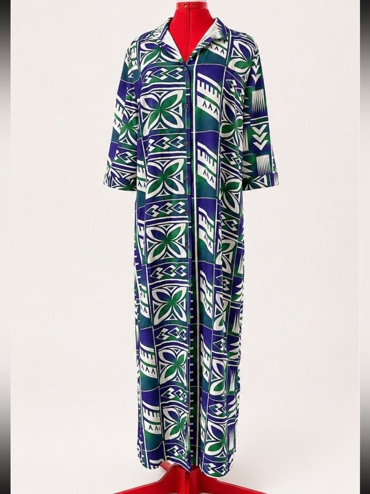 Koko Pacific Green, Purple & White Three-Quarter Sleeve Shirt Dress