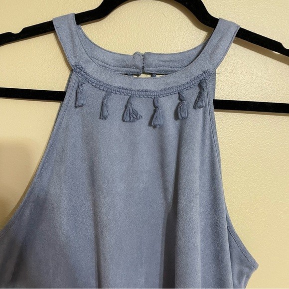 ANDREE By Unit Suede Pom Pom Blue Dress NWT size large