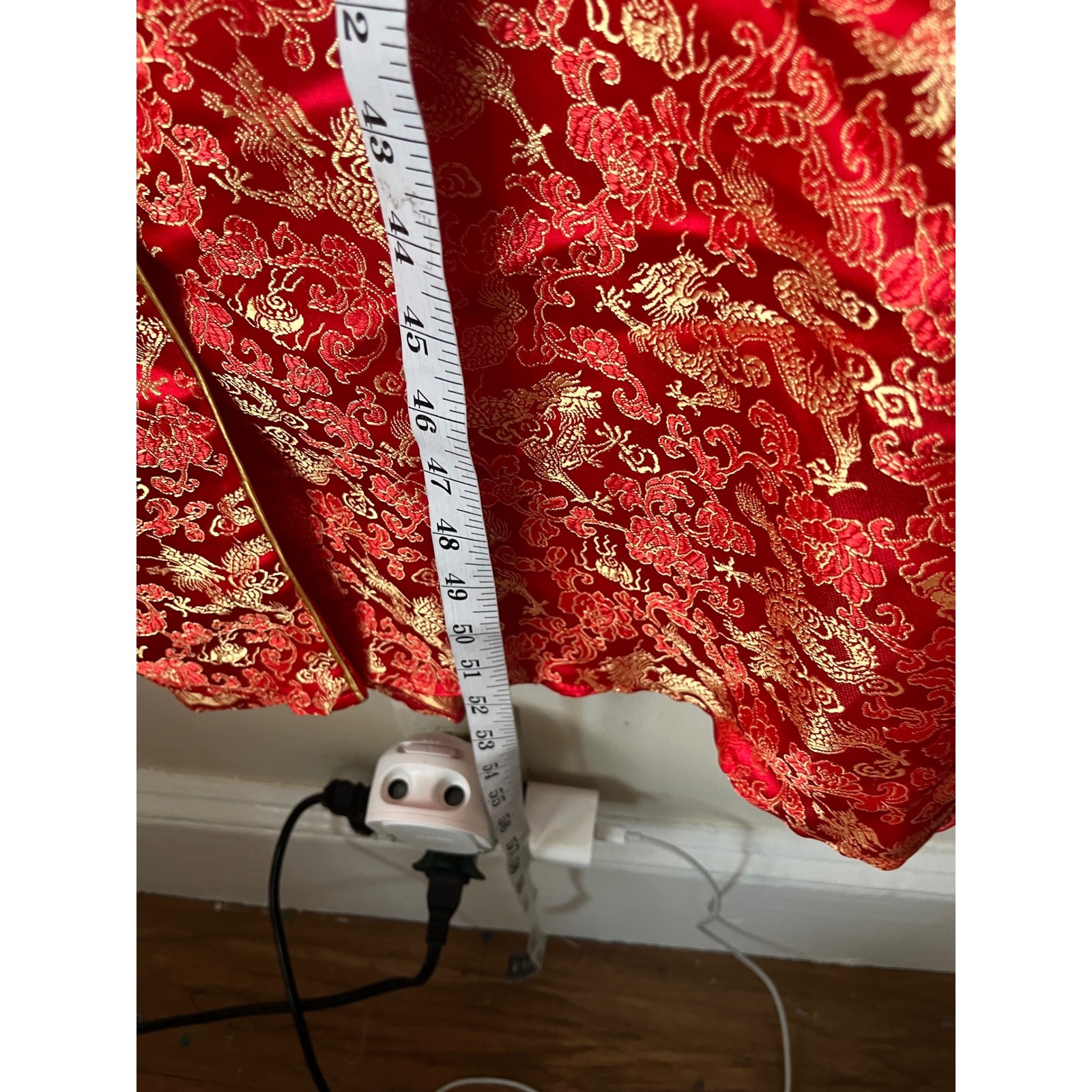 Vestern Fashion Red Gold Dragon Brocade Cheongsam Qipao Maxi Dress L Sleeveless