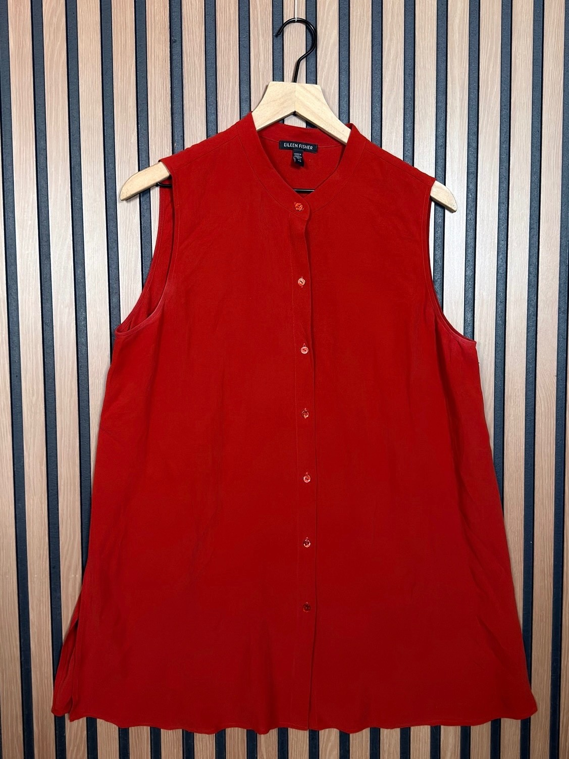 Eileen Fisher Relaxed Dress Large Women’s Red 100% Silk Button Front Tunic