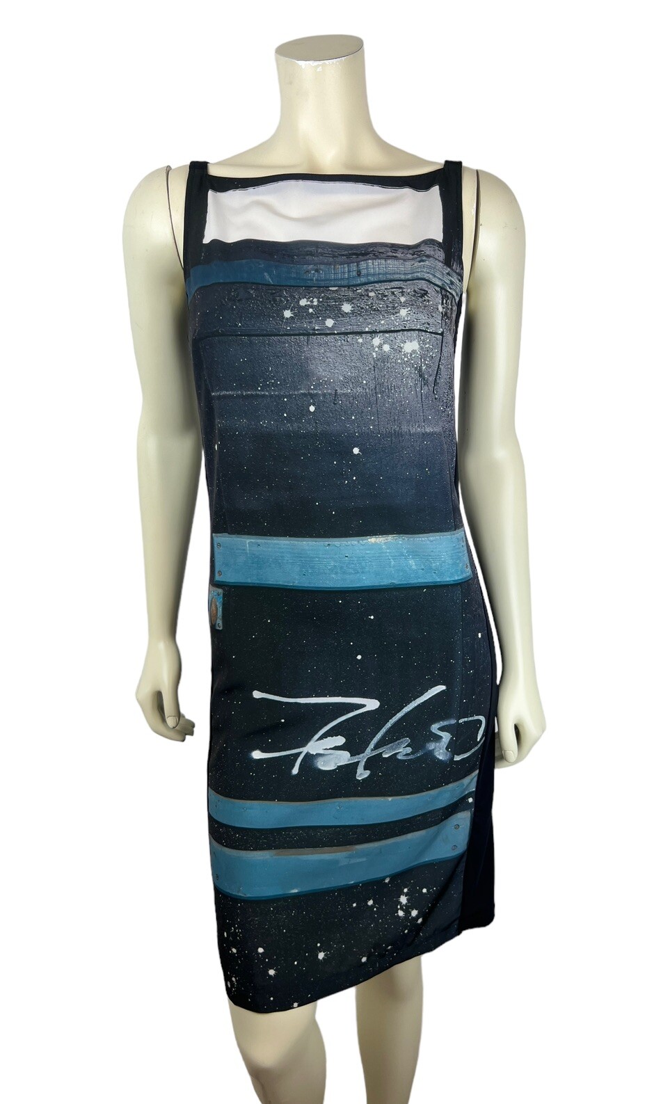 RARE AGNES B Prestige Paris Digital Print Dress Size S 1 Sleeveless Boat Neck