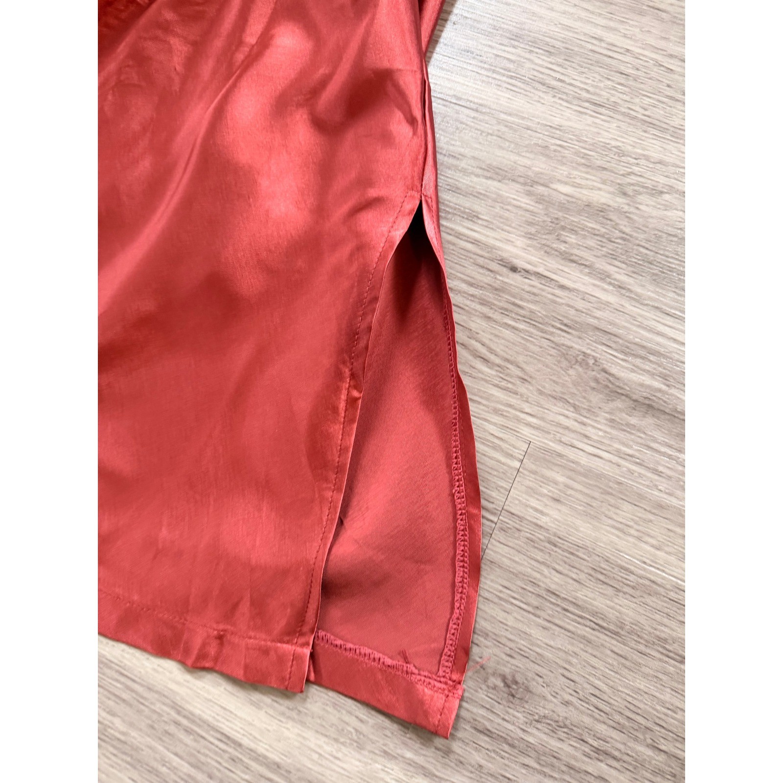 Rust Copper Satin Slip Mini Dress Built-in Bodysuit Side Slit Womens XS Y2K 90’s