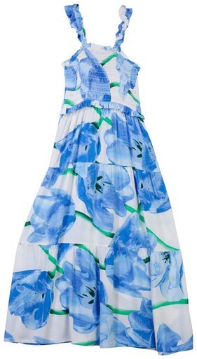 Jolie & Joy Floral Tiered Midi Dress Large Smocked Bodice Blue White NWT Spring