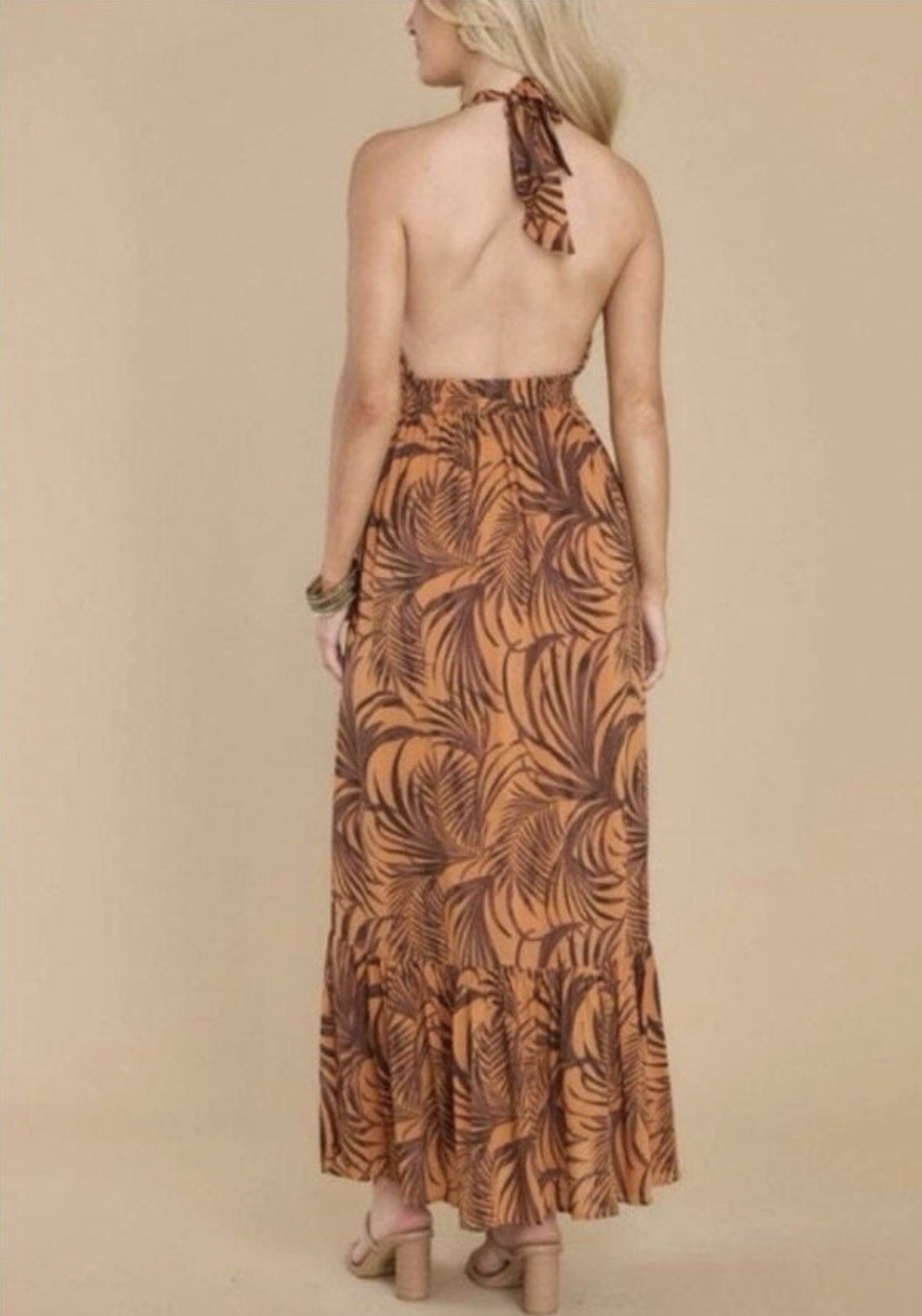 Minkpink Finley Maxi Adjustable Halter Open Back Dress Pockets Summer Small Nwt