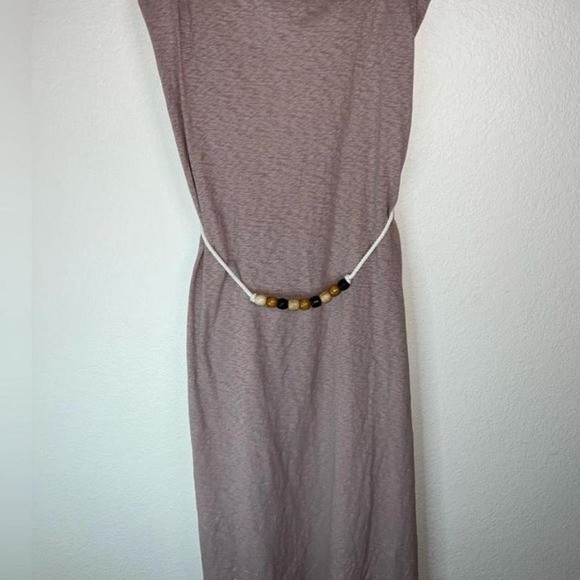 Strapless Maxi Dress Casual Sundress Beaded Belt Bohemian Style Grey Brown
