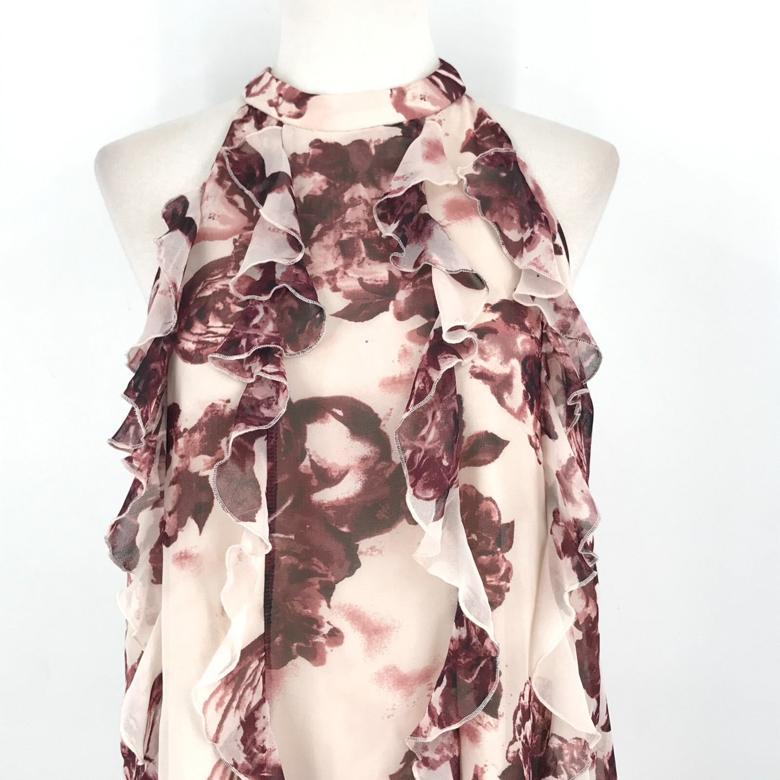 BCBGeneration Womens Dress Medium Maroon Red Sleeveless Ruffle Lined Sexy Floral