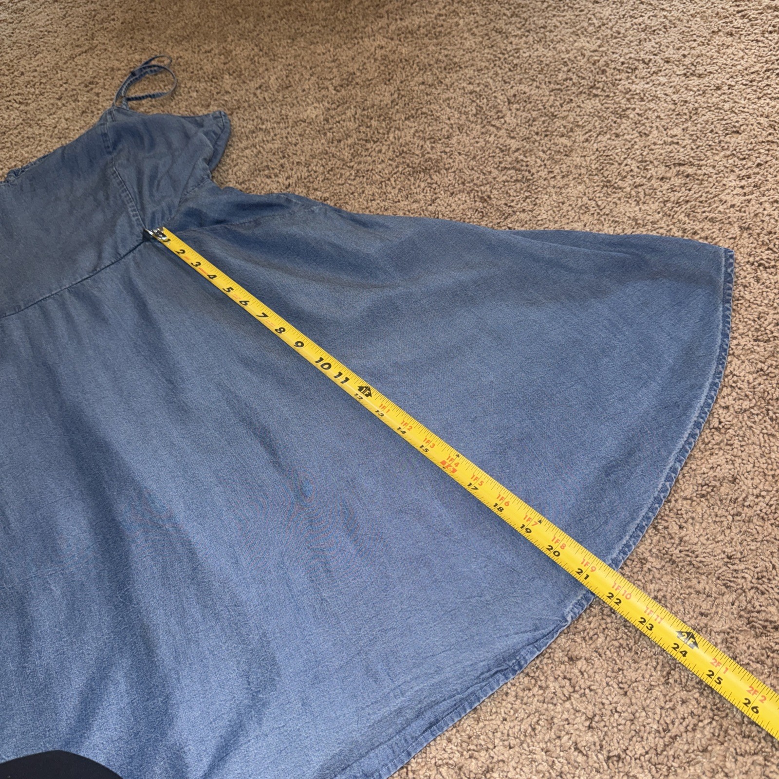 LC Lauren Conrad SIze Large Lyocell Chambray Midi Sun Dress Tie Back Pockets