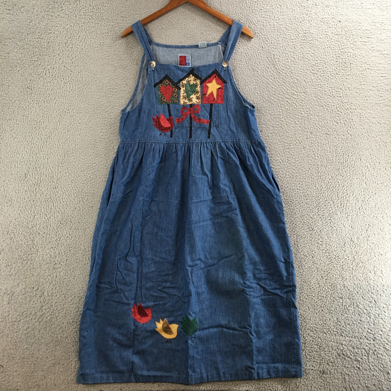 Sun Belt Denim Dress Womens Medium Sleeveless Embroidered Casual Cotton Blue