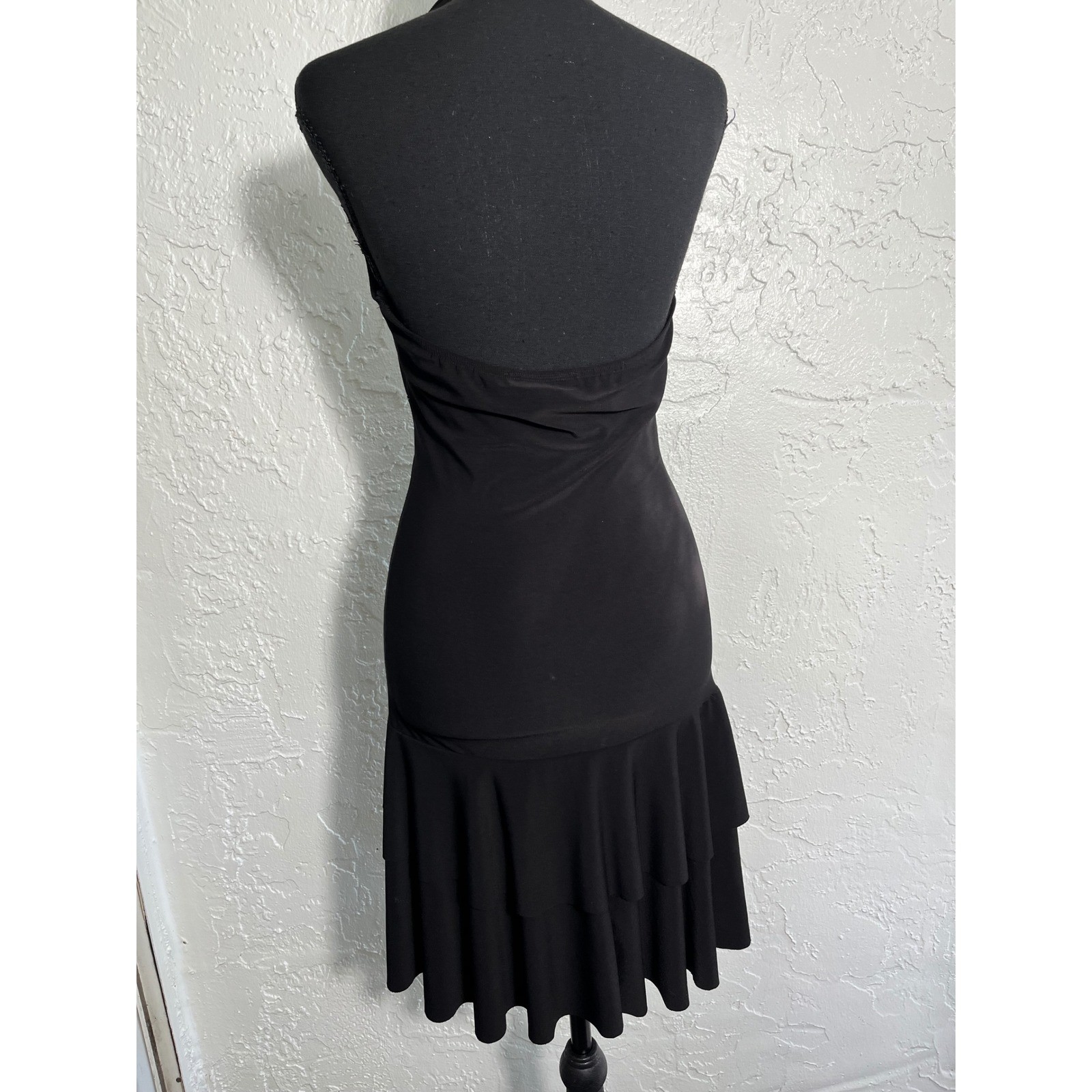 Lipstick Y2K Black Halter Dress Flounce Hem Bodycon Mini Dress M Made USA