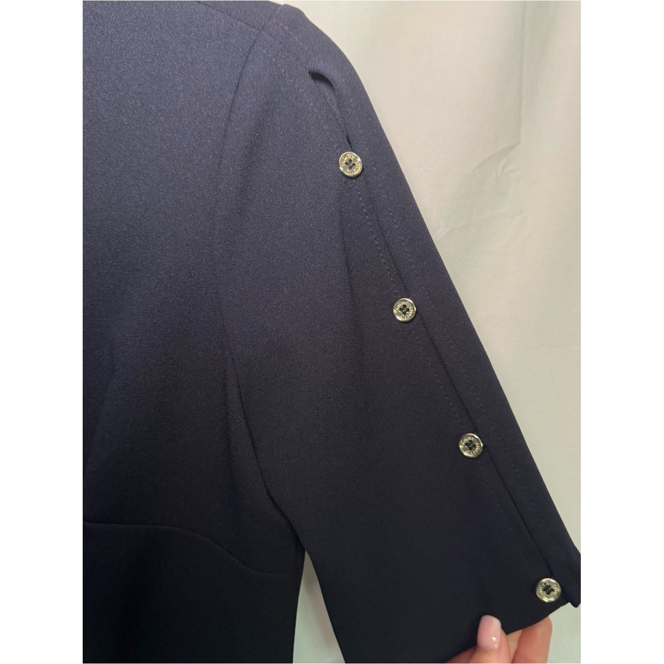 Tommy Hilfiger Dark Navy Blue Split Cold Shoulder Button Sleeve Sheath Dress 4