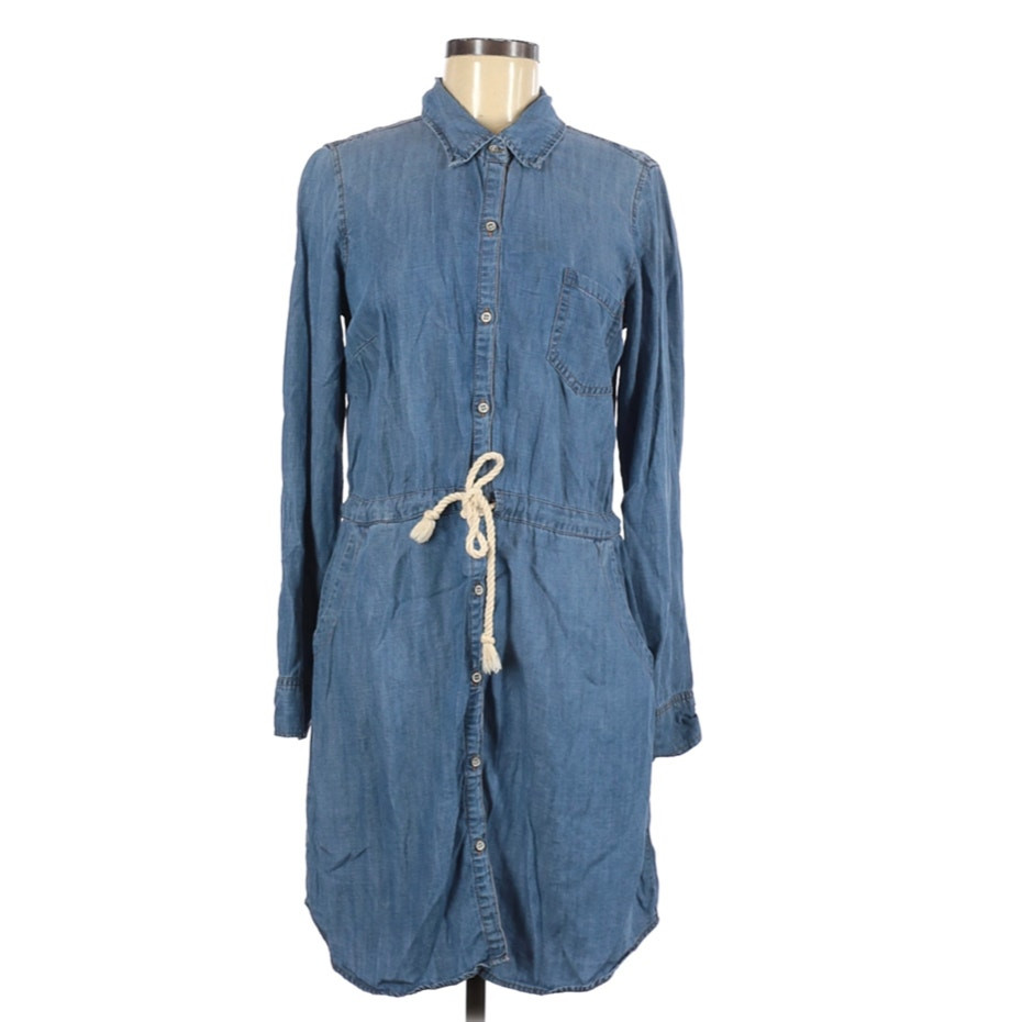 LOVE STITCH Womens Chambray Shirt Dress Size Me Blue Button Down Rope Belt