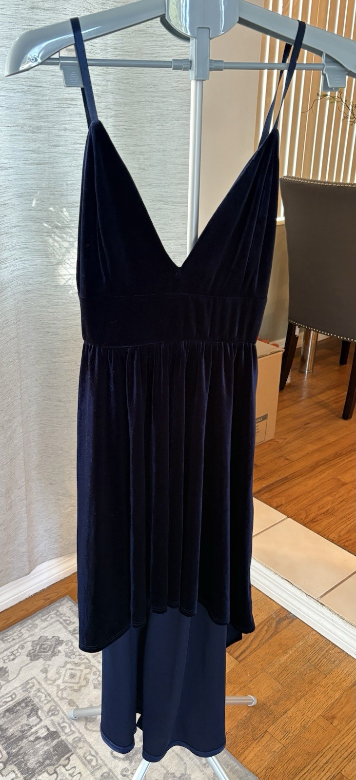 Dainty Hooligan Velvet High Low Dress Navy Blue Small NWOT Adjustable Straps