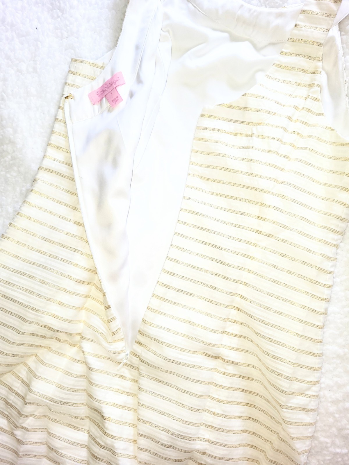 NWOT Lilly Pulitzer Henley Metallic Gold & Ivory White Sheath Dress Size 4