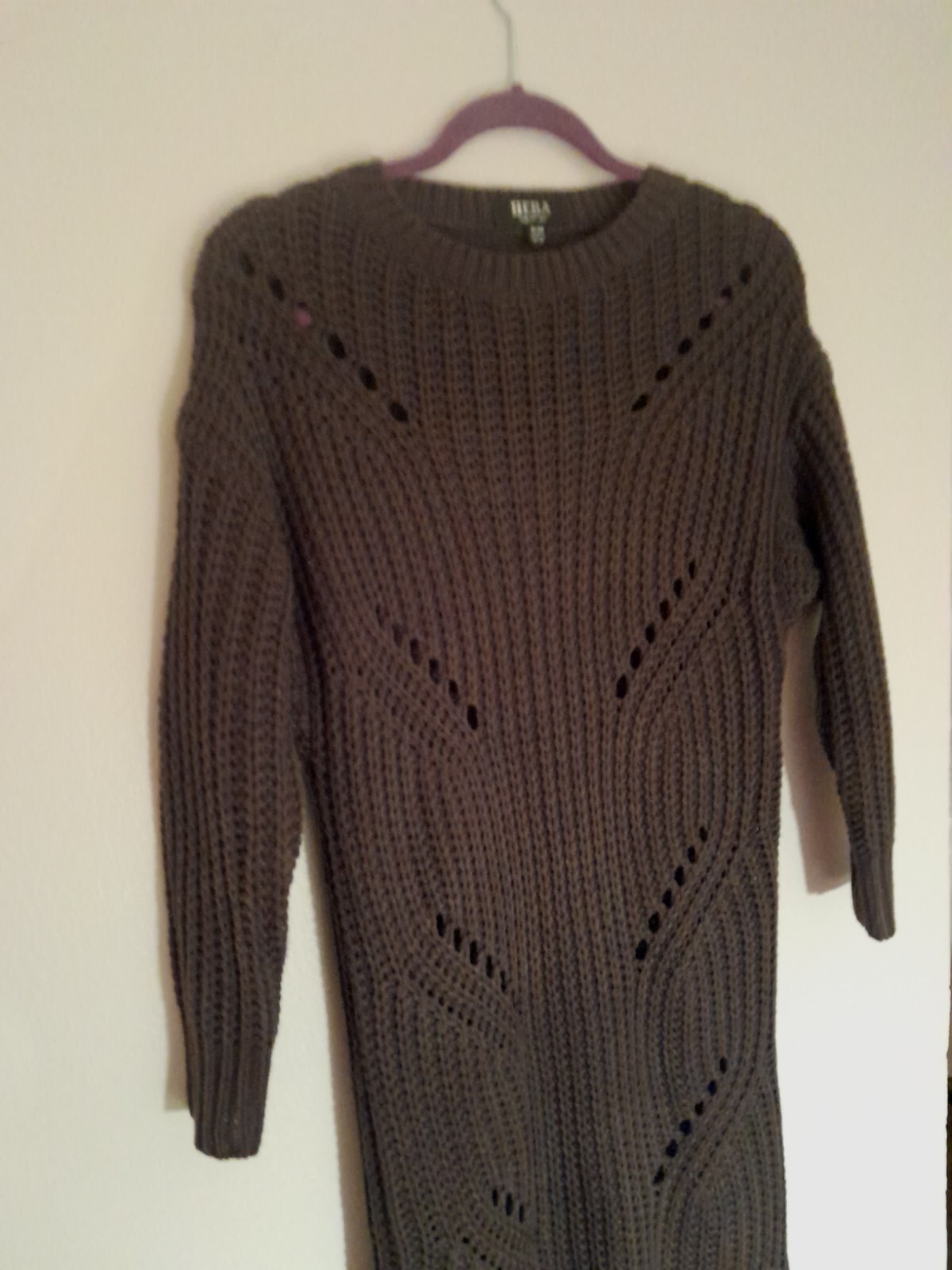 NWT Hera Collection Long Sleeve Chunky Knit Shredded Sweater Dress S/M Green