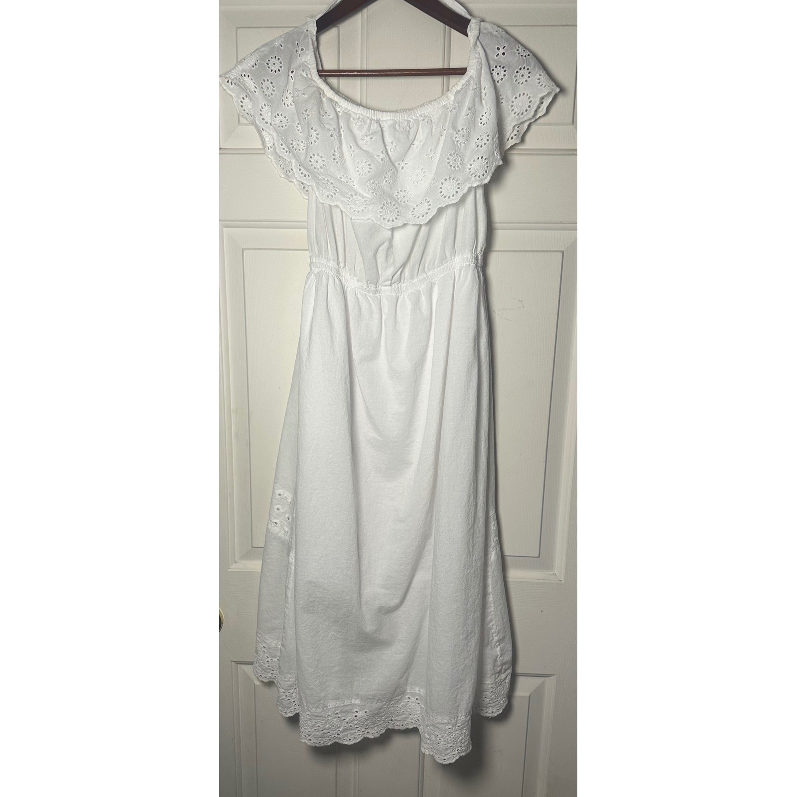 J Gee Eyelet Embroidered Ruffle Peasant Midi Dress Size XL White Forest Fairy
