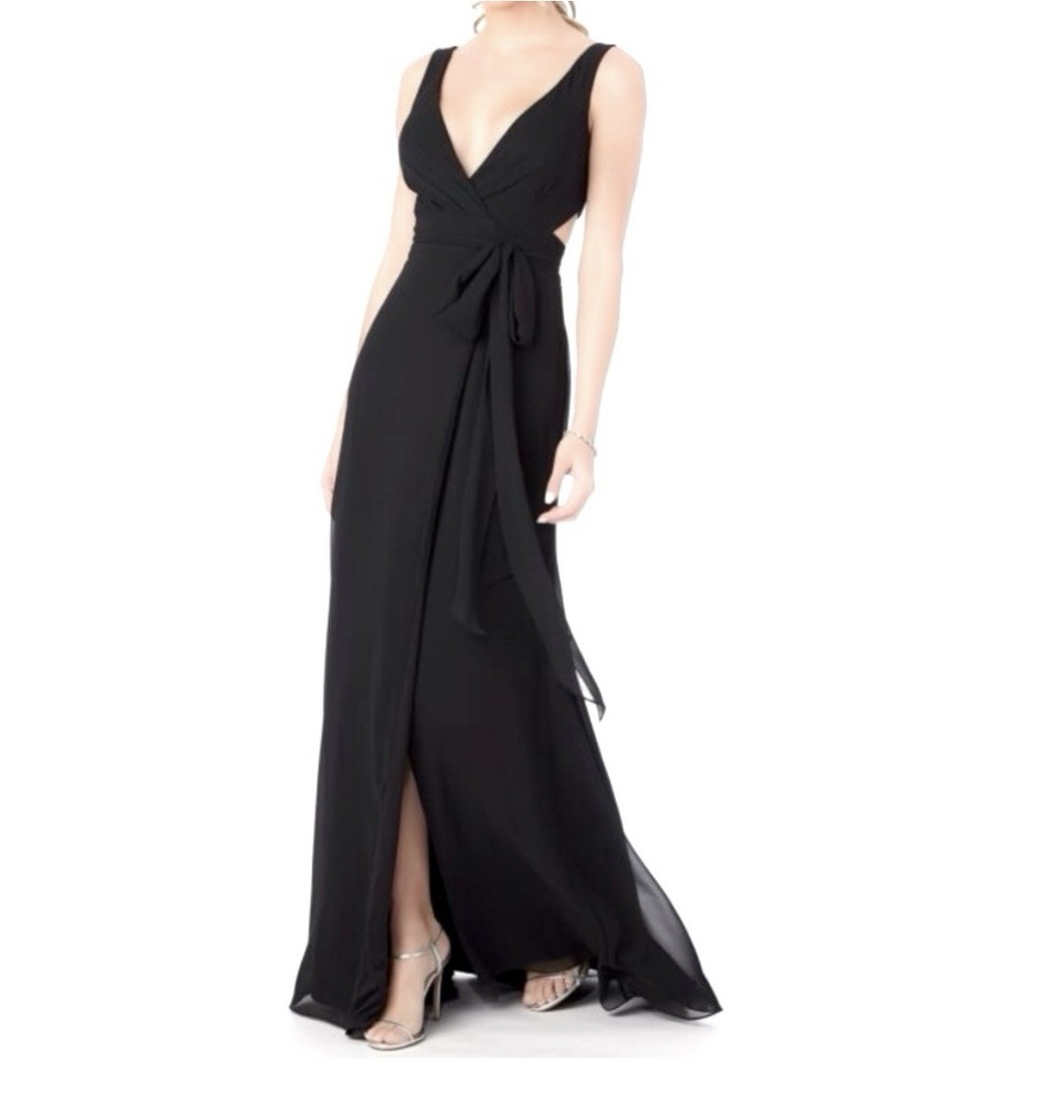 Mori Lee Madeline Gardner Chiffon Wrap Dress-Black NWT Size 8 MSRP $180