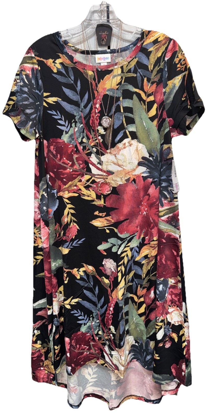 NWT LuLaRoe Medium Black Green Blue Pink Maroon White Floral Carly Swing Dress