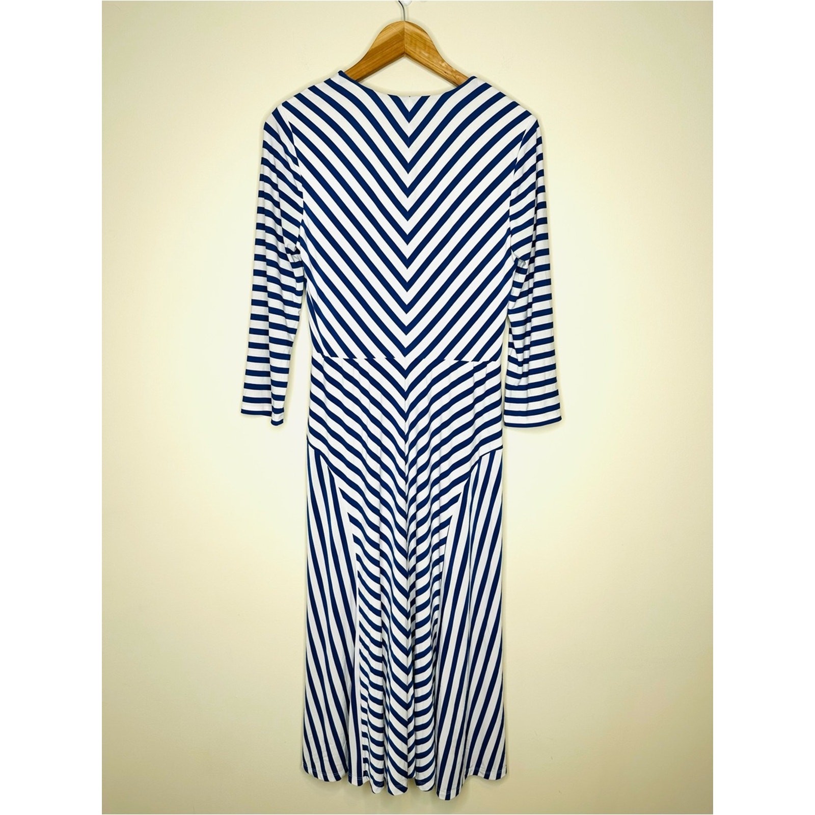 Lauren Ralph Lauren Blue White Striped Surplice Midi Dress Size 6 Coastal Preppy