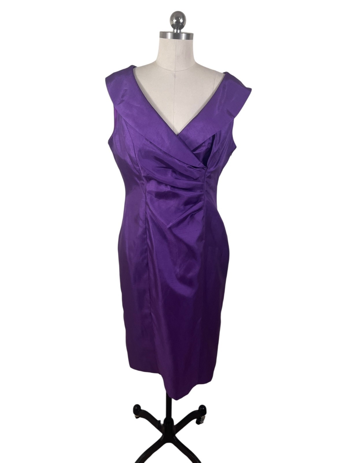 Evan Picone Y2K Evening Cocktail Dress Womens 8 Purple Tafetta Solid Sleeveless