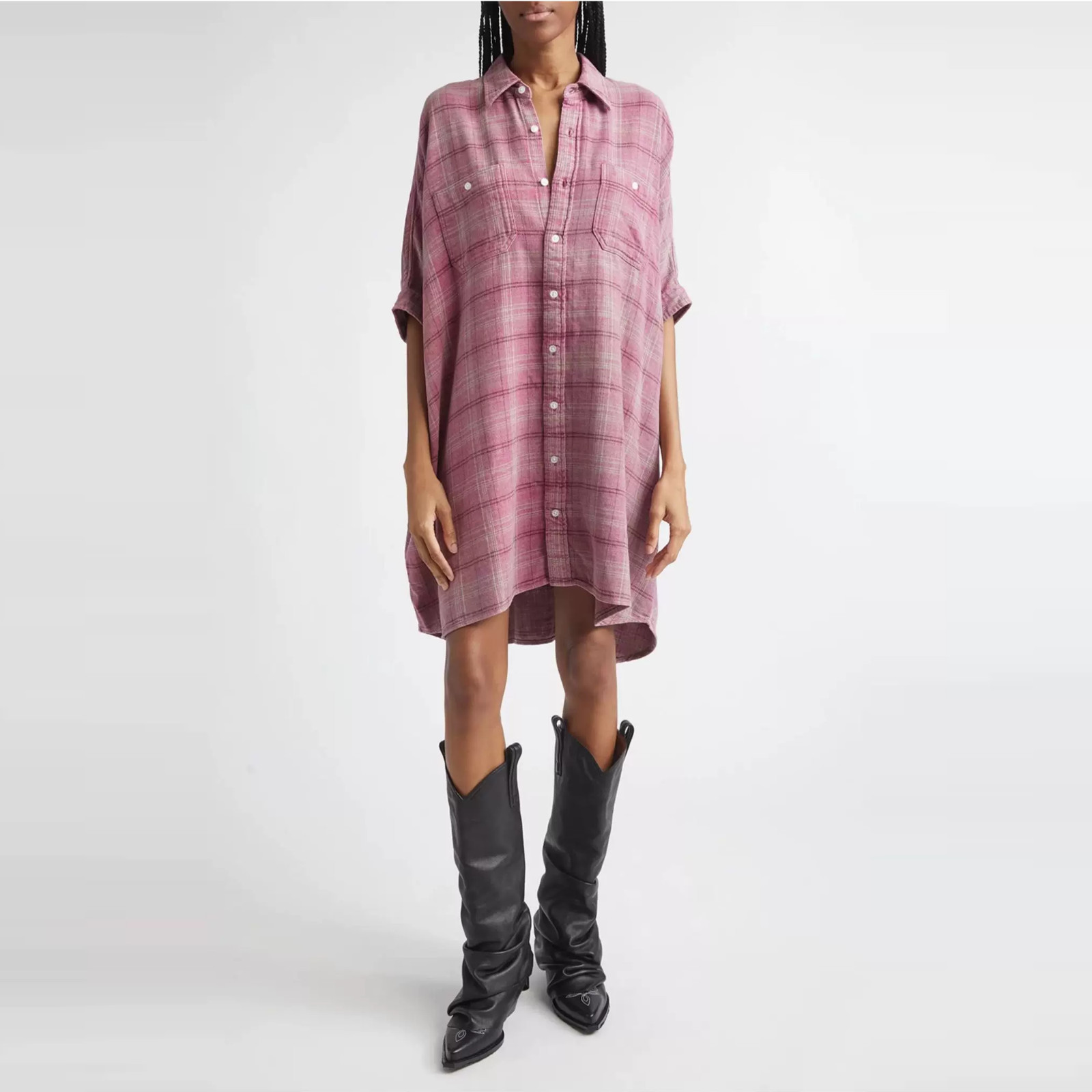 R13 Plaid Oversize Boxy Cotton Flannel Shirtdress One Size