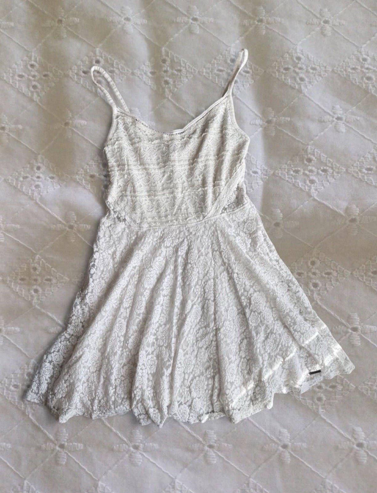 Abercrombie & Fitch Womens M White Floral Lace Mini Lined Slip Dress Straps NWOT
