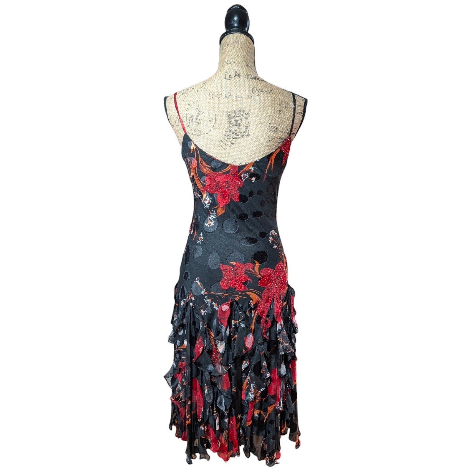90s Y2K Yve 100% Silk Beaded Devore Slip Dress Size Medium Whimsigoth