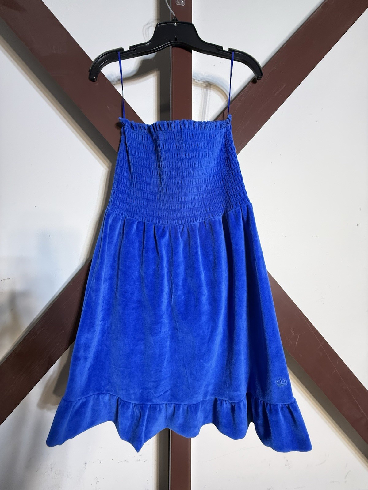 Y2K Juicy Couture Terry Smocked Ruched Top Blue Strapless Swim Dress Sundress