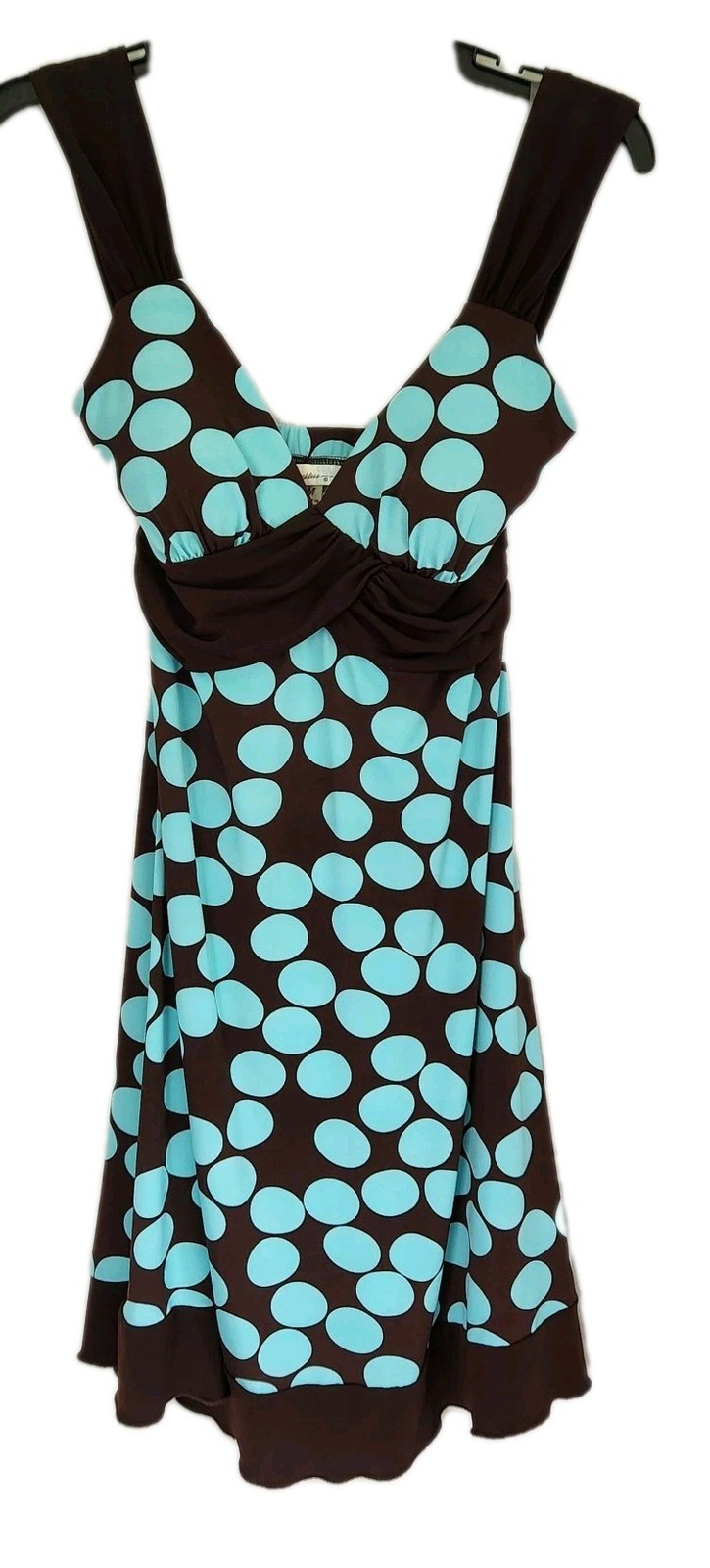 Speechless Twee Babydoll Dress Teal Brown Polka Dot Tie Back Size Medium Y2K