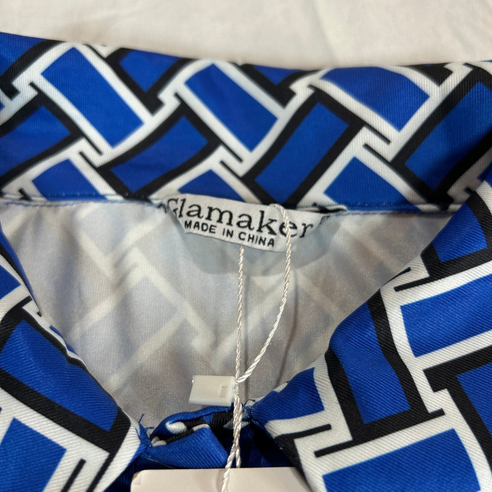 Glamaker Blue Geometric Print Long Sleeve Maxi Shirt Dress Small NEW