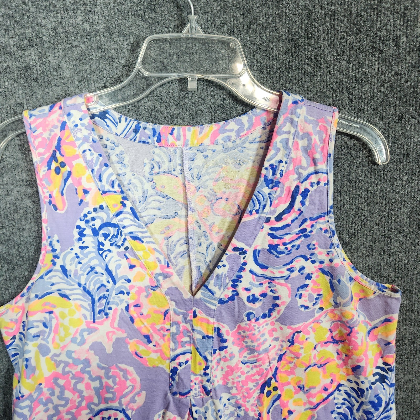 Lilly Pulitzer Womens Amina Swing Dress Medium Lilac Verbena V-Neck Pima Cotton