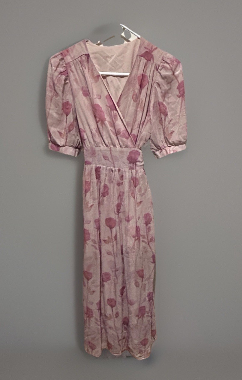 Pink Floral Wrap Dress Small Romantic Flowy Ankle Length Balloon Sleeves By Dazy