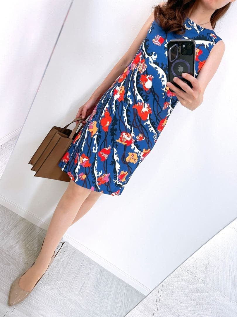 Emilio Pucci Blue Floral Silk Rayon Stretch Dress Size UK6 Auth